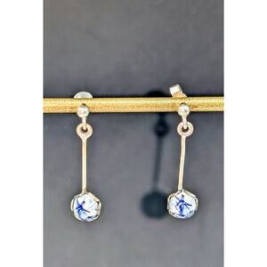 Vintage Delft Holland Ceramic Windmill Dangle Earrings